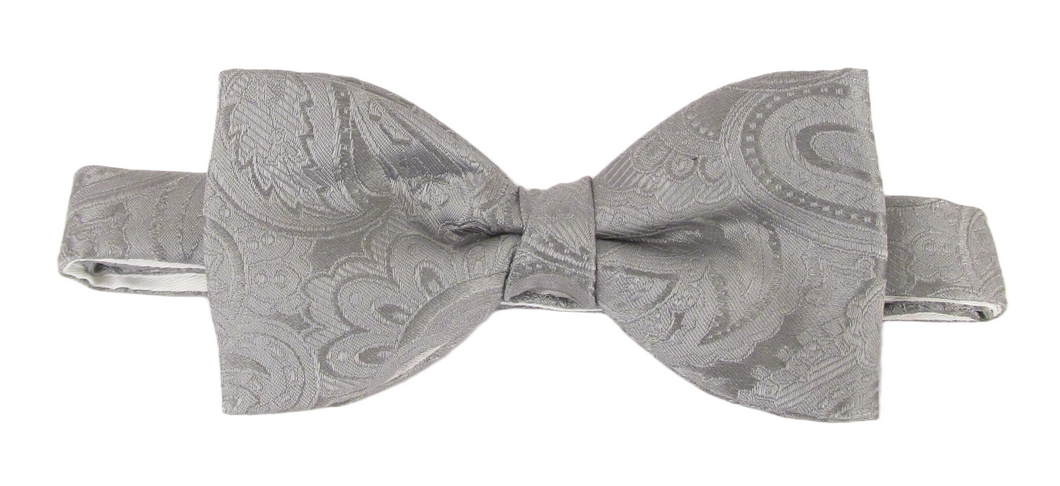 Grey Silk Paisley Bow Tie by Van Buck