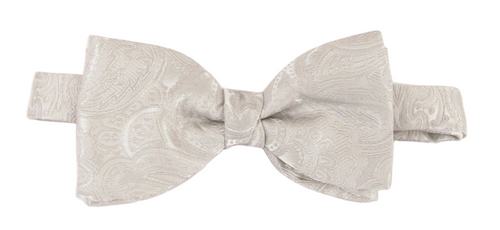 Silver Silk Paisley Bow Tie by Van Buck