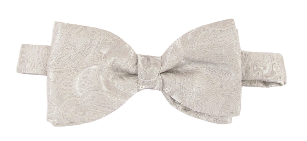 Silver Silk Paisley Bow Tie by Van Buck