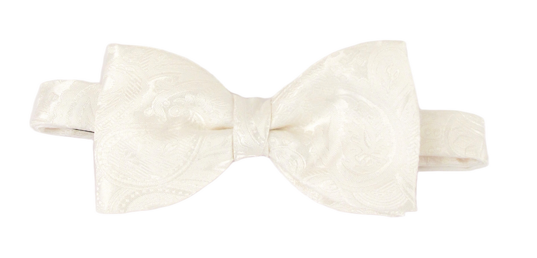 White Silk Paisley Silk Bow Tie by Van Buck