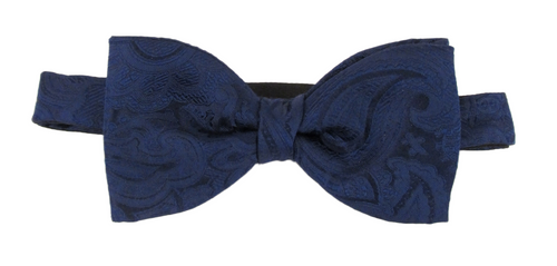 Navy Silk Paisley Silk Bow Tie by Van Buck