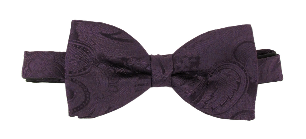 Aubergine Silk Paisley Silk Bow Tie by Van Buck