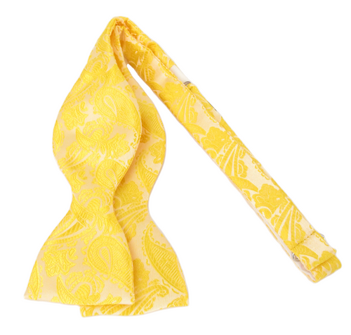 Gold Paisley Self-Tied Bow Tie by Van Buck