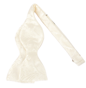 Ivory White Paisley Self-Tied Bow Tie by Van Buck