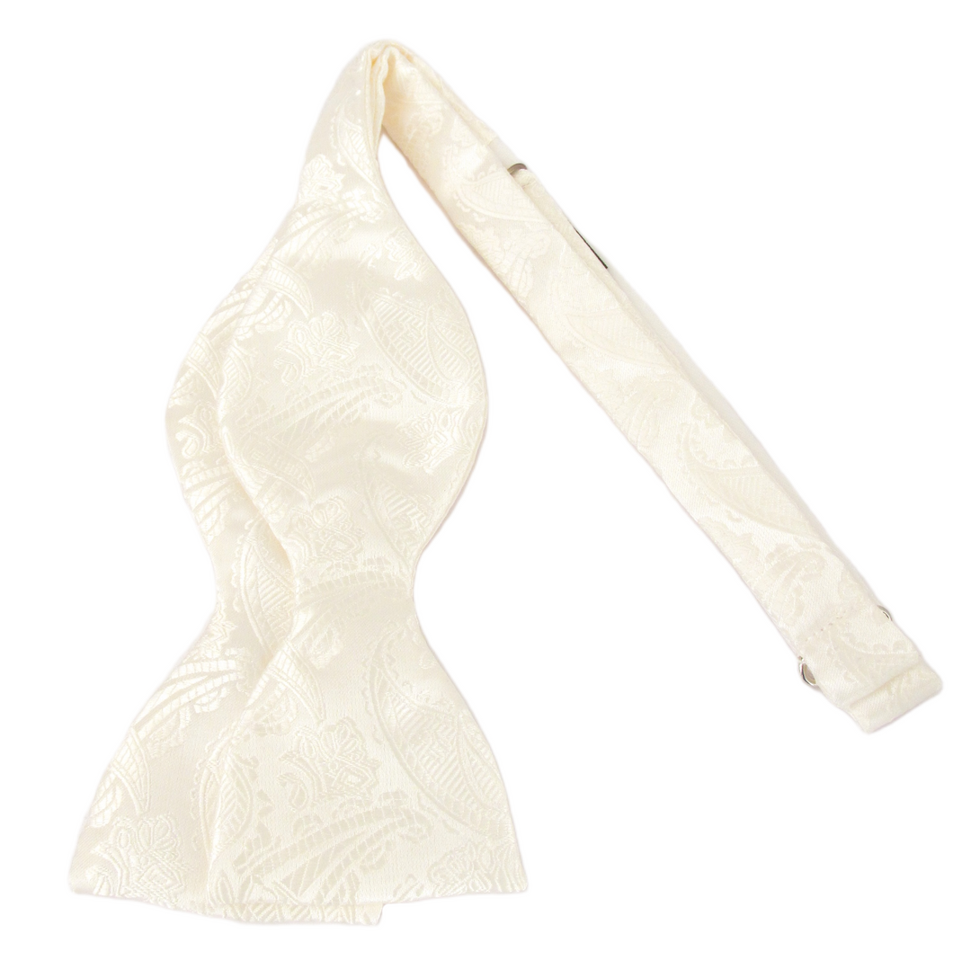 Ivory White Paisley Self-Tied Bow Tie by Van Buck