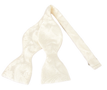 Ivory White Paisley Self-Tied Bow Tie by Van Buck