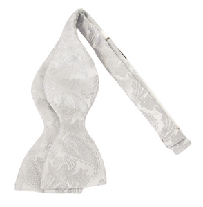 Silver Paisley Self-Tied Bow Tie by Van Buck