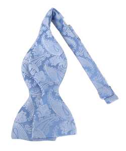 Sky Blue Paisley Self-Tied Bow Tie by Van Buck