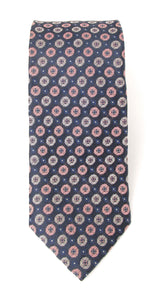 Navy Pink Medallion Circles London Silk Tie by Van Buck