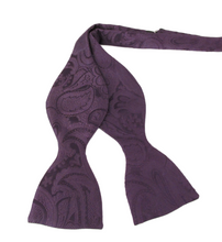 Aubergine Silk Paisley Self Tie Bow Tie by Van Buck