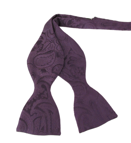Aubergine Silk Paisley Self Tie Bow Tie by Van Buck