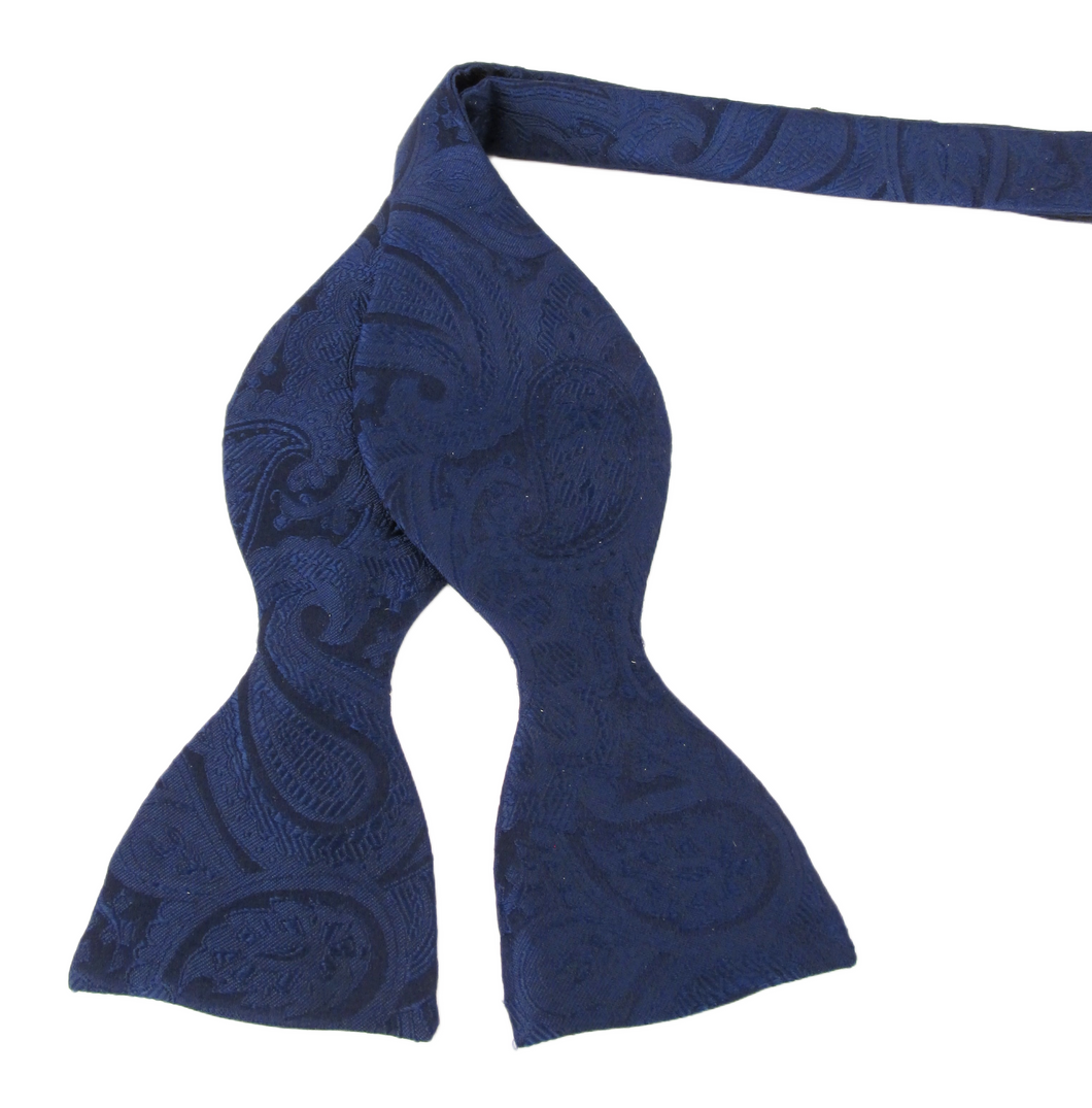 Navy Silk Paisley Self Tie Bow Tie by Van Buck