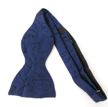 Navy Silk Paisley Self Tie Bow Tie by Van Buck