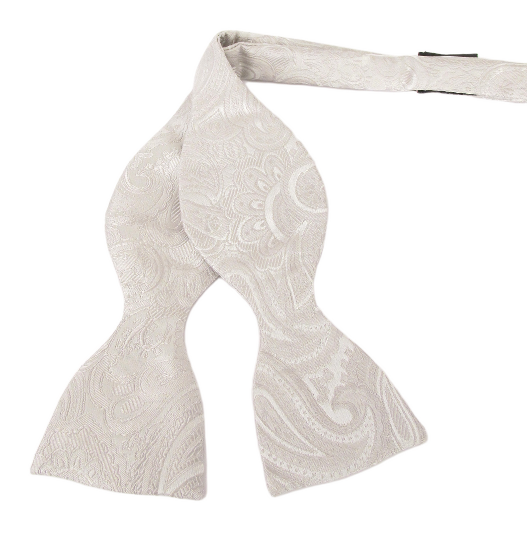 Silver Silk Paisley Self Tie Bow Tie by Van Buck
