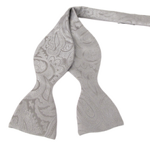 Grey Silk Paisley Self Tie Bow Tie by Van Buck