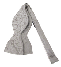 Grey Silk Paisley Self Tie Bow Tie by Van Buck