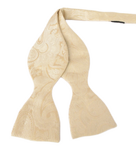 Cream Silk Paisley Self Tie Bow Tie by Van Buck