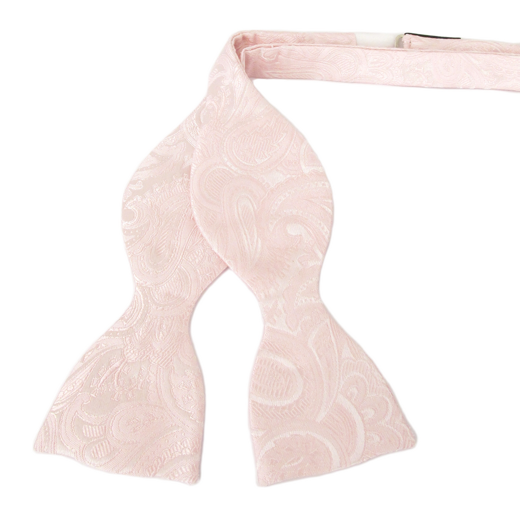 Baby Pink Silk Paisley Self Tie Bow Tie by Van Buck