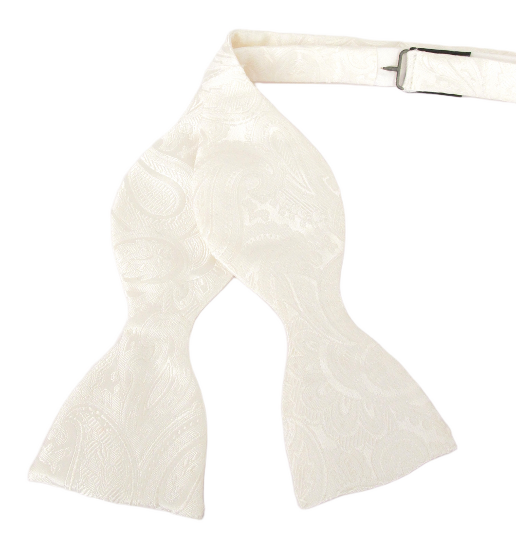 White Silk Paisley Self Tie Bow Tie by Van Buck