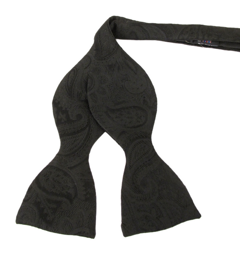 Black Silk Paisley Self Tie Bow Tie by Van Buck