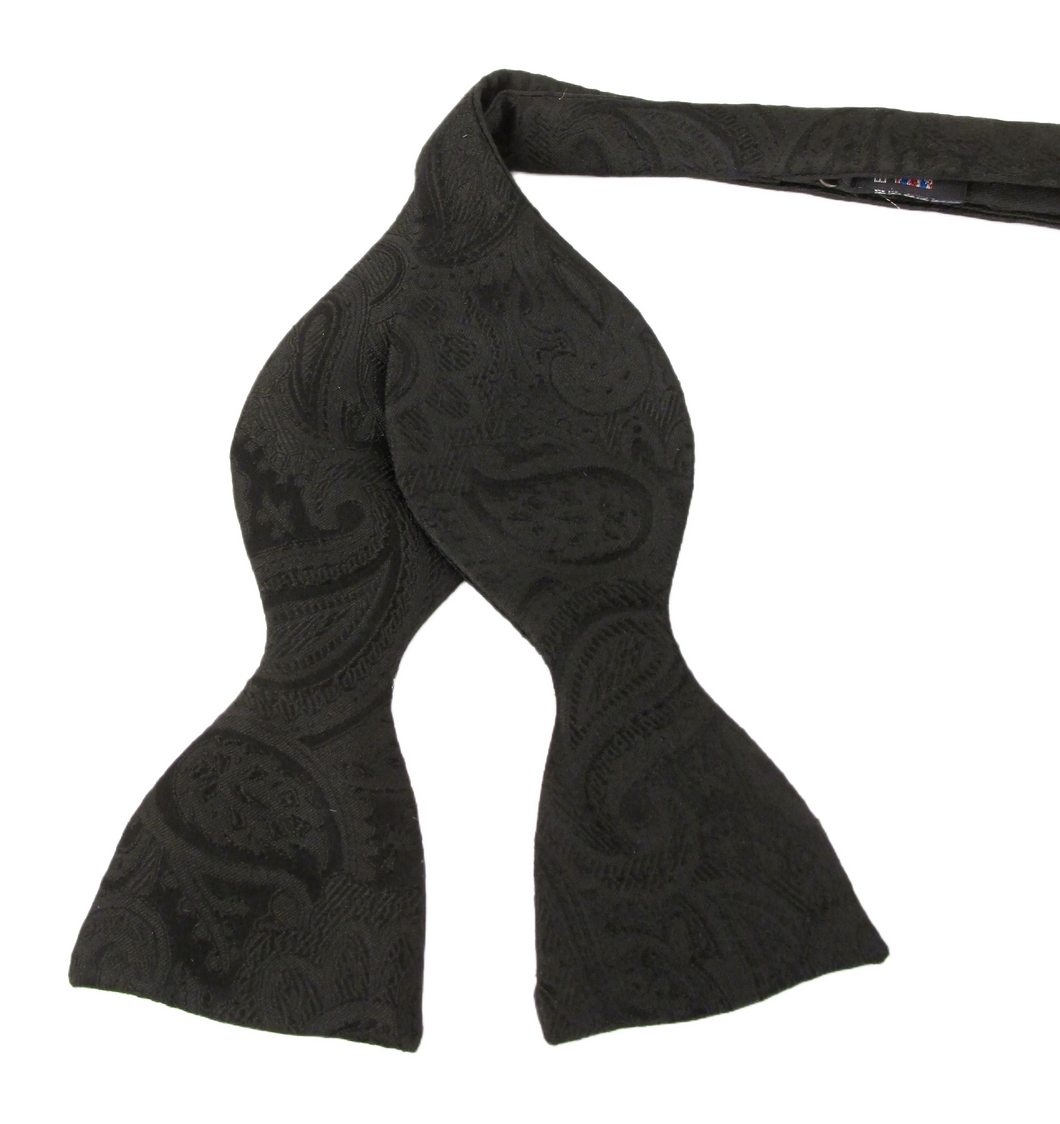 Black Silk Paisley Self Tie Bow Tie by Van Buck