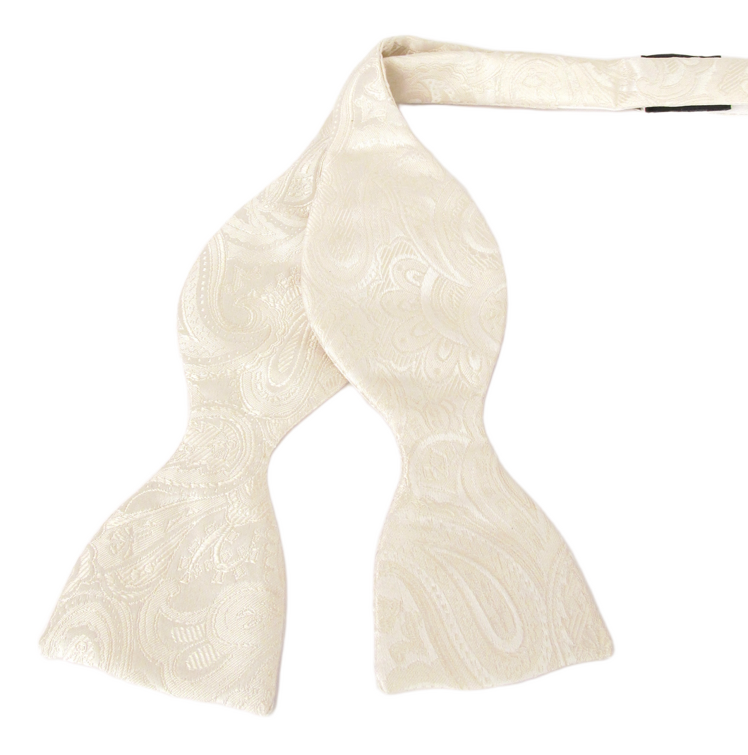 Ivory Silk Paisley Self Tie Bow Tie by Van Buck