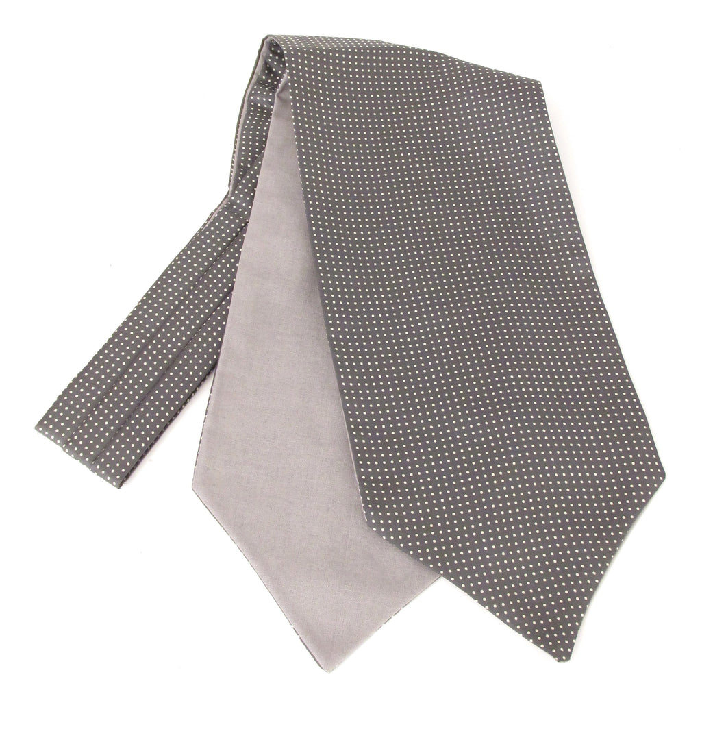 Silver Grey With White Dot Silk Cravat by Van Buck
