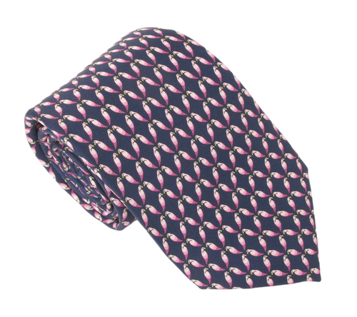 Italian Printed Silk Navy Pink Love Birds Tie