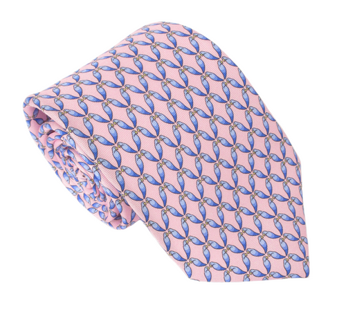 Italian Printed Silk Pink Sky Love Birds Tie