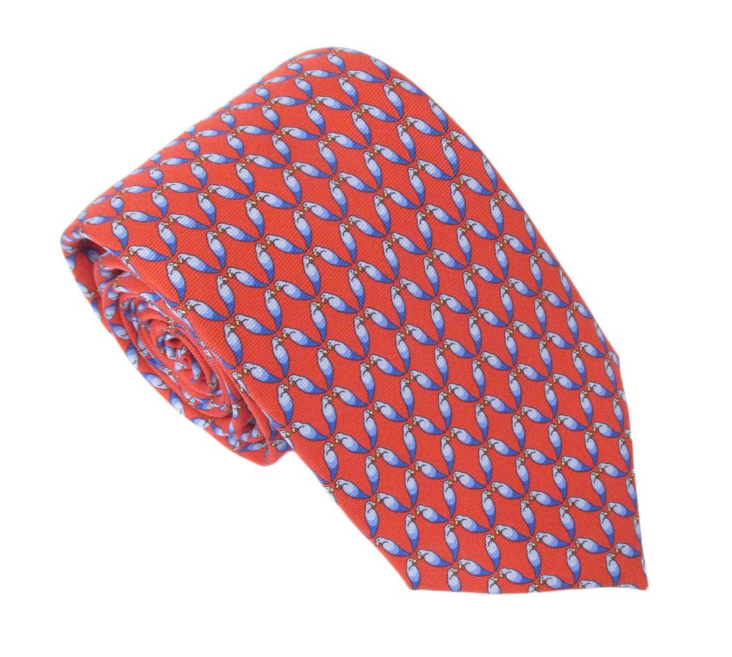 Italian Printed Silk Red Sky Love Birds Tie