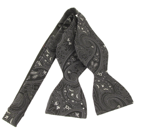 Black Detailed Paisley Self-Tied Silk Bow Tie by Van Buck