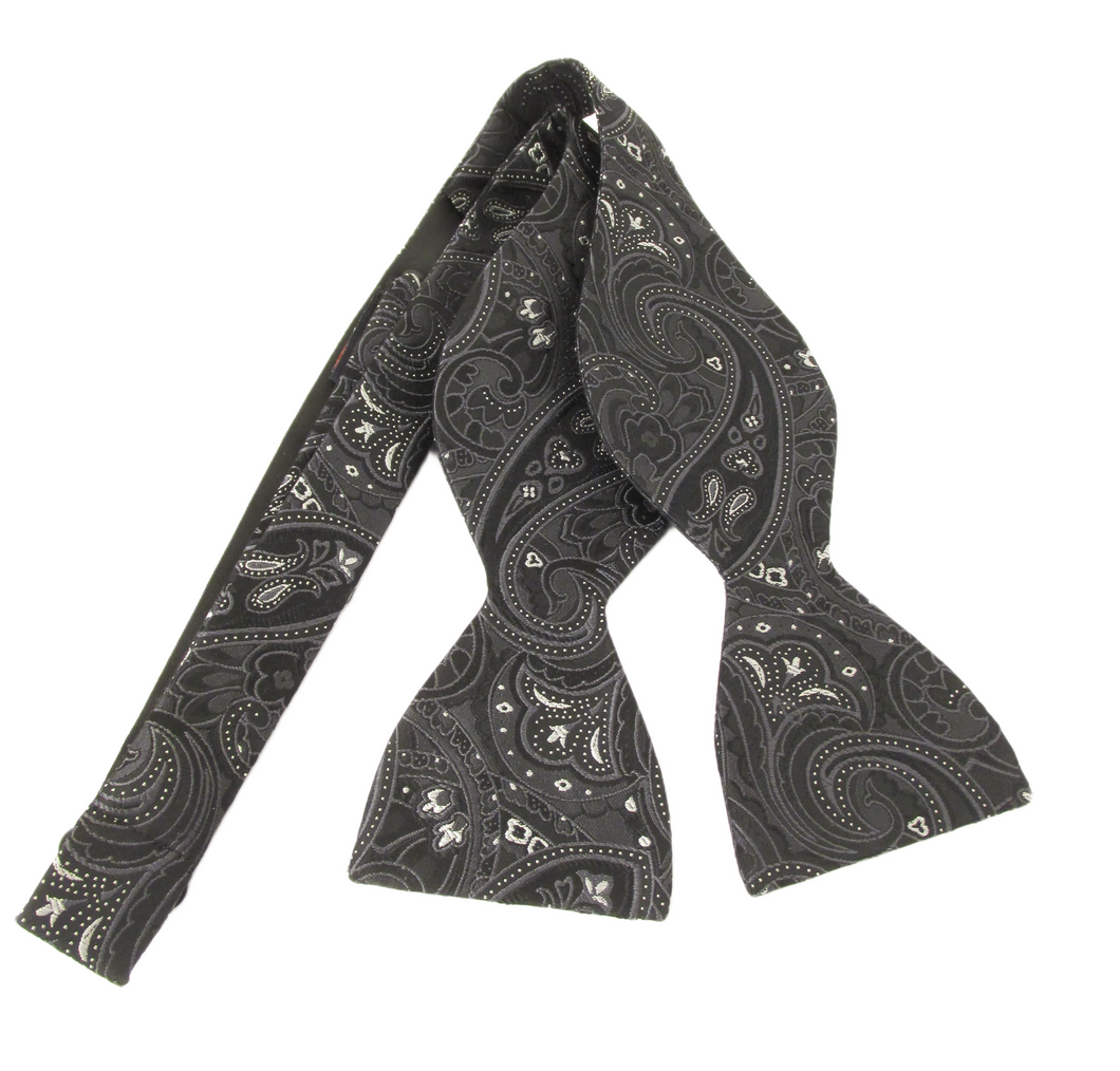 Black Detailed Paisley Self-Tied Silk Bow Tie by Van Buck