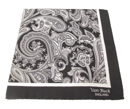 Black & White Floral Paisley Silk Fancy Pocket Square by Van Buck