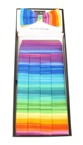 Striped Rainbow Cummerbund & Bow Tie Set by Van Buck