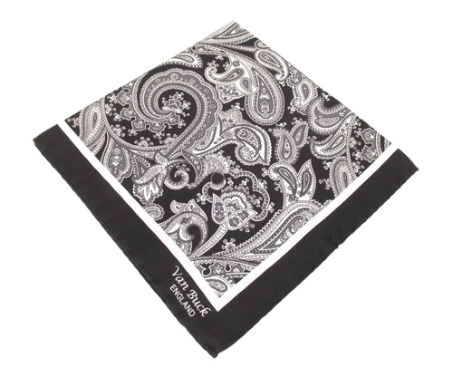 Black & White Floral Paisley Silk Fancy Pocket Square by Van Buck