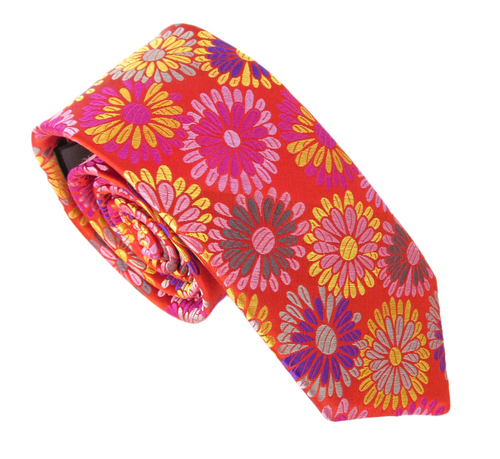Limited Edition Red Large Daisy Silk Tie by Van Buck