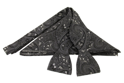 Black Detailed Paisley Self-Tied Silk Bow Tie & Pocket Square Set