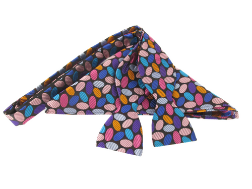 Pink & Blue Ovals Self-Tied Silk Bow Tie & Pocket Square Set