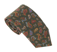 Green Paisley Printed English Silk Tie by Van Buck
