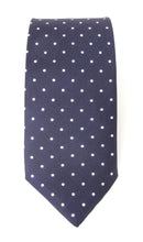 Navy Blue Printed English Silk Tie With White Polka Dots by Van Buck