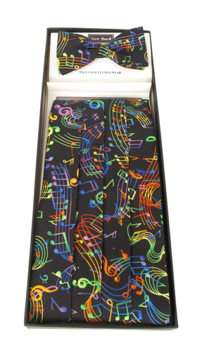 Multi Music Score Novelty Cummerbund & Bow Tie Set