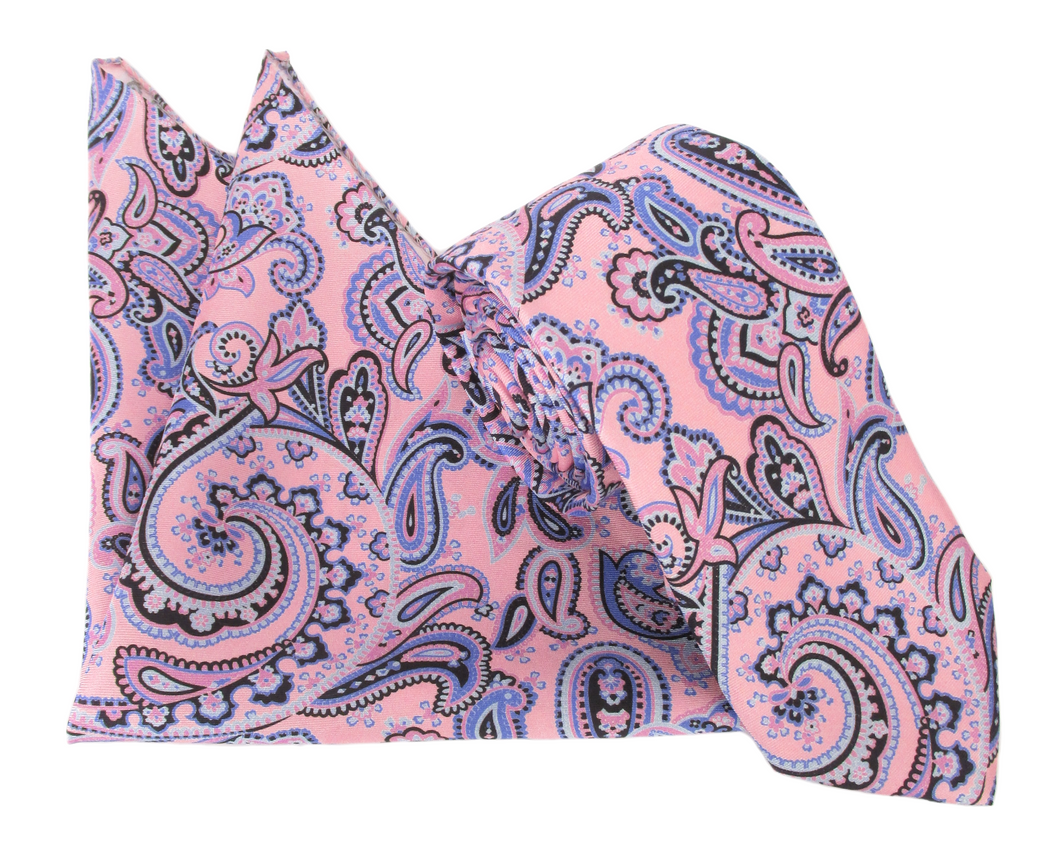 Pink & Blue Bold Floral Paisley Silk Tie & Pocket Square Set by Van Buck