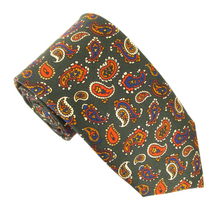 Green Paisley Printed English Silk Tie by Van Buck