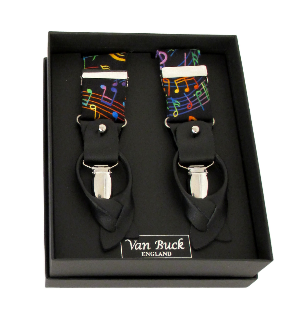 Multi Music Score Cotton Party Trouser Braces by Van Buck