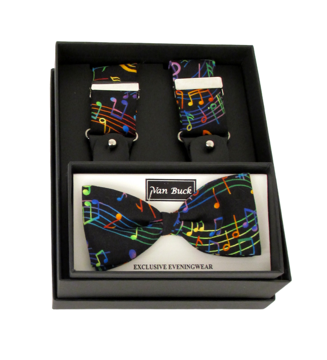 Multi Music Score Bow Tie & Trouser Braces Gift Set by Van Buck