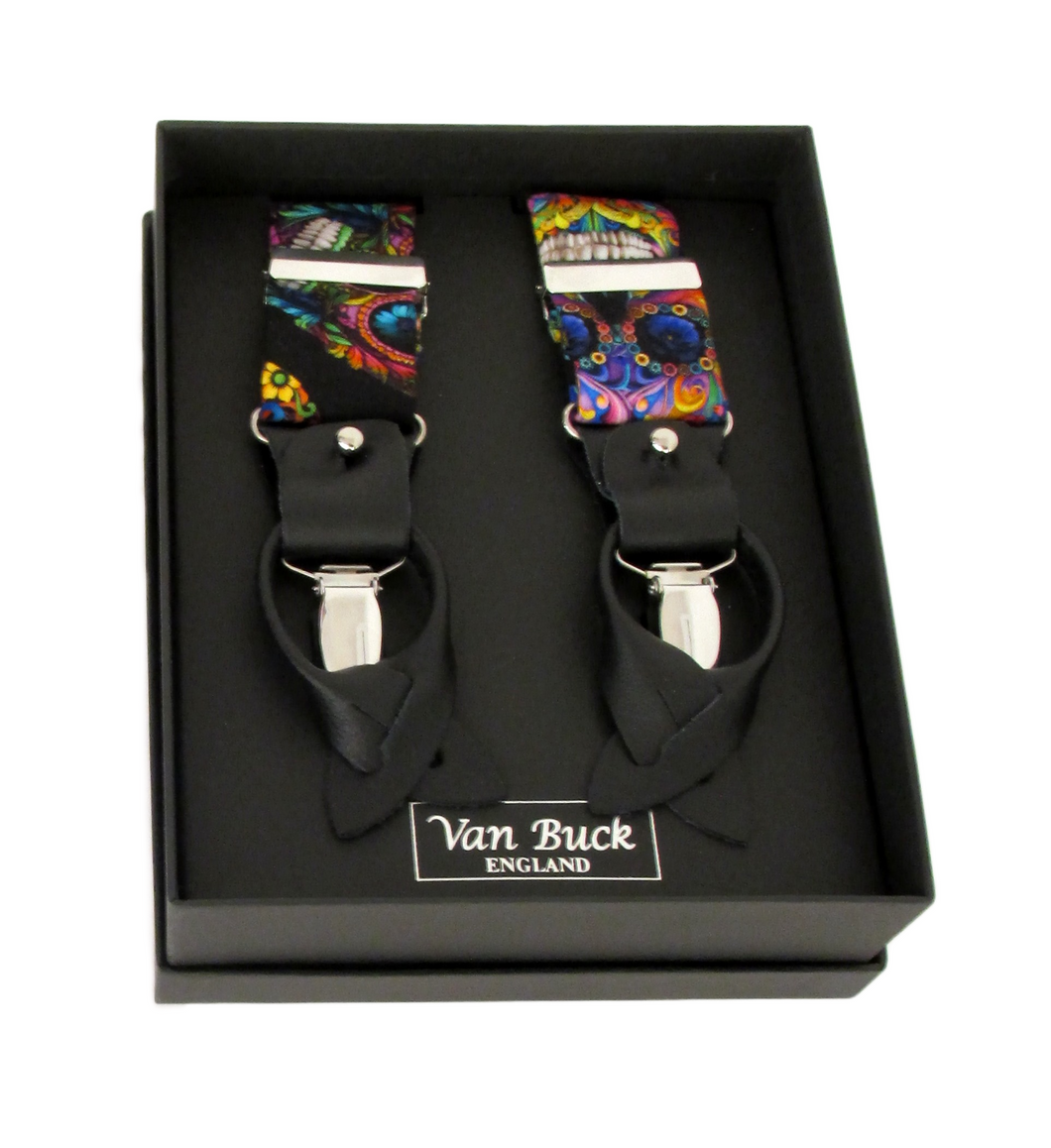Psychedelic Skulls Cotton Party Trouser Braces by Van Buck