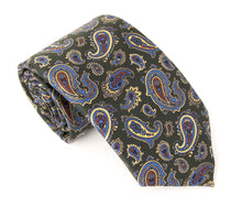 Green Traditional Paisley Printed English Silk Tie by Van Buck