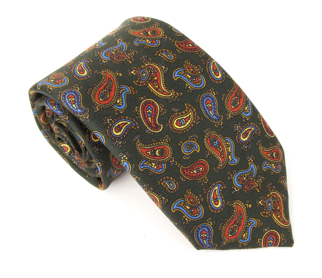 Green Classic Paisley Printed English Silk Tie by Van Buck