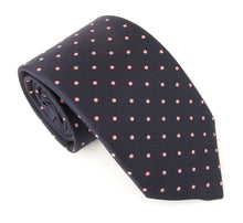 Navy Pink Polka Dot Printed English Silk Tie by Van Buck