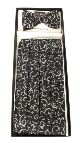 Sparkly Ornate Silver Cummerbund & Bow Tie Set by Van Buck